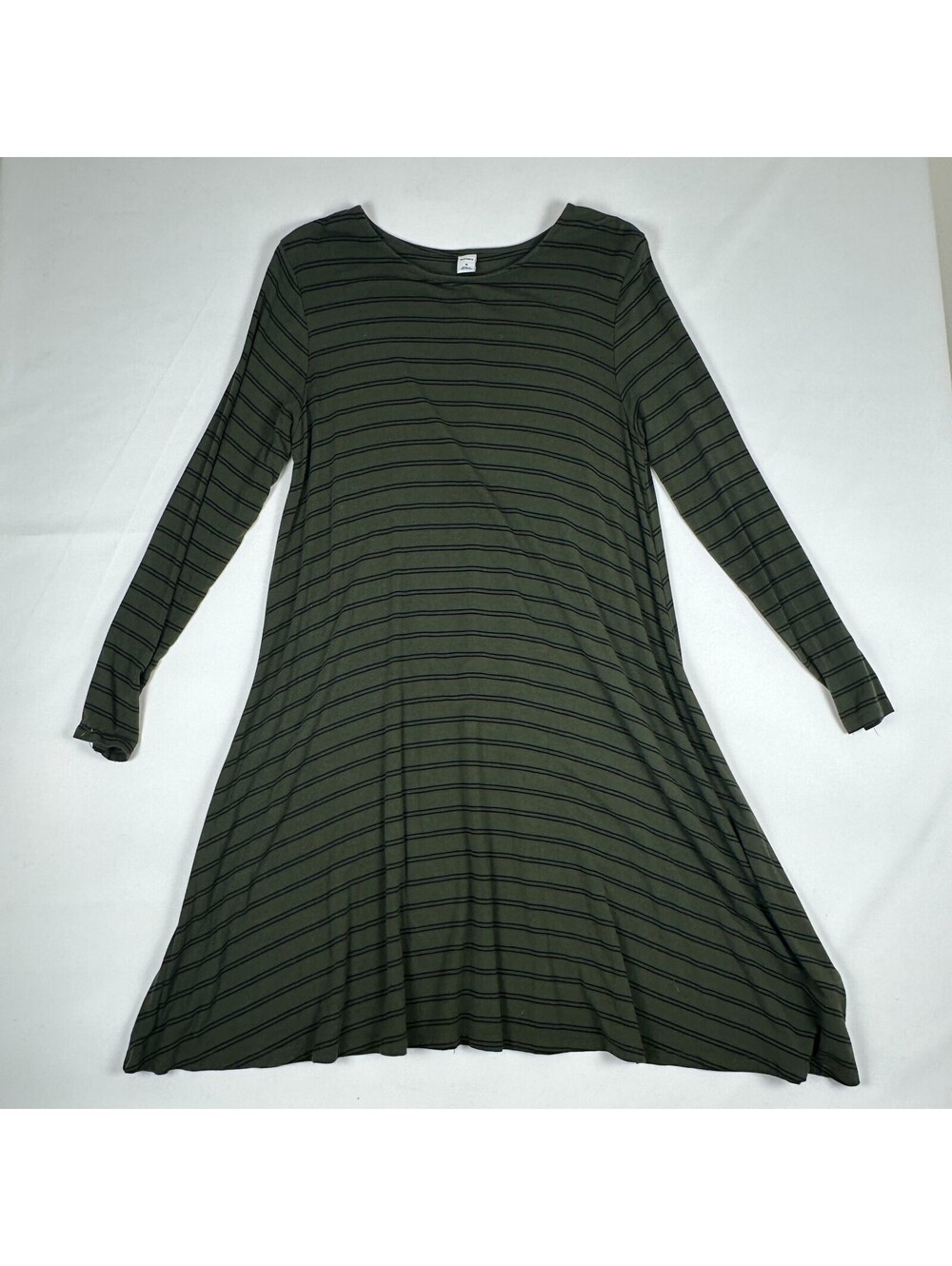 Old Navy Women's M Olive Green Black Striped Long Sleeve Swing Dress